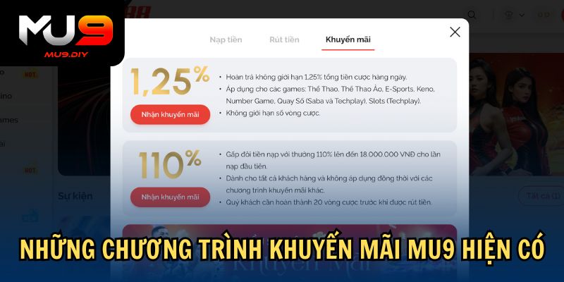 Những chương trình khuyến mãi Mu9 hiện có