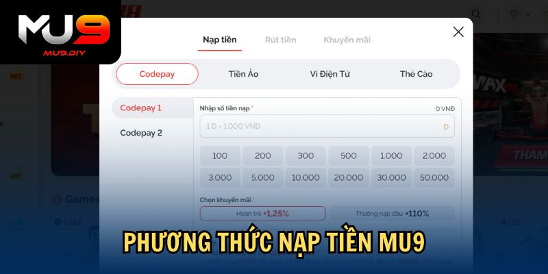 Phương thức nạp tiền Mu9