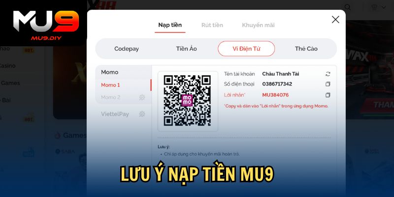 Lưu ý nạp tiền Mu9